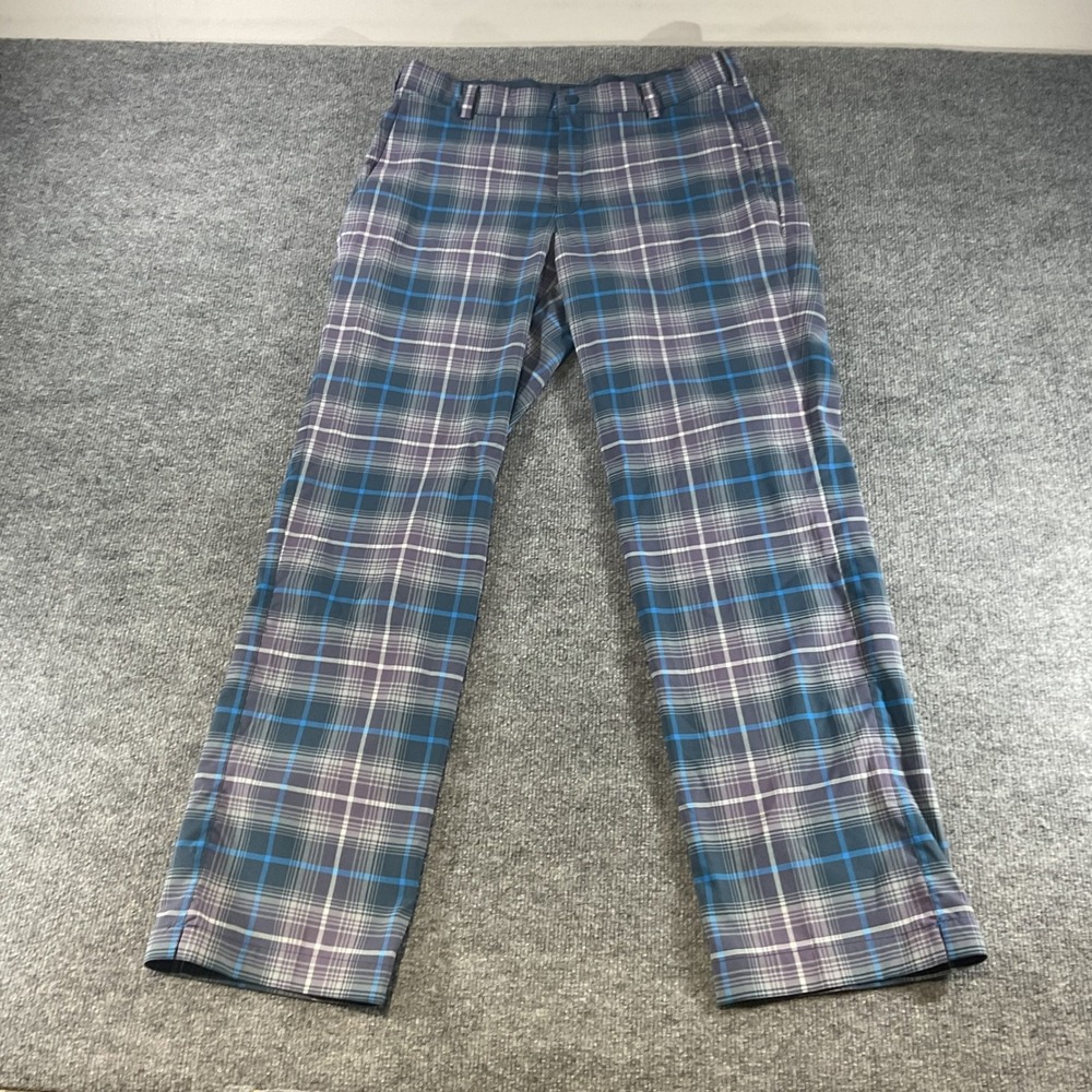 Nike Golf Tour Performance Dri-FIT Plaid Pants Blue Grey Mens 33x32
